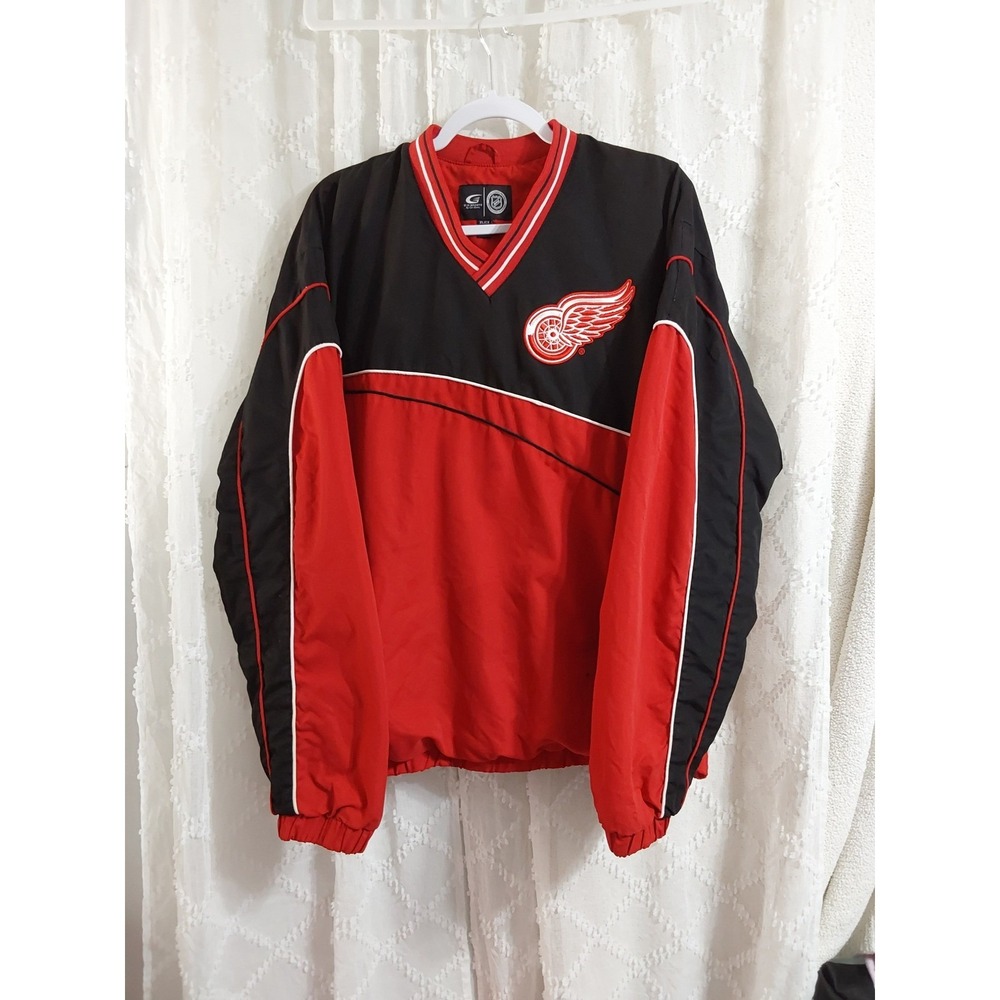 Vintage Detroit Red Wings NHL Pullover Windbreaker Jacket Mens XL Red Black